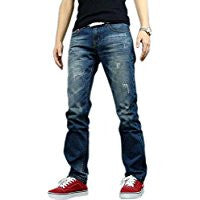 Newfacelook Hommes Jeans Mode Denim Men Ripped Pantalon Blue F005