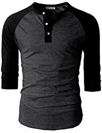 H2H Mens Casual Slim Fit Raglan Baseball Three-Quarter Sleeve Henley T-Shirts